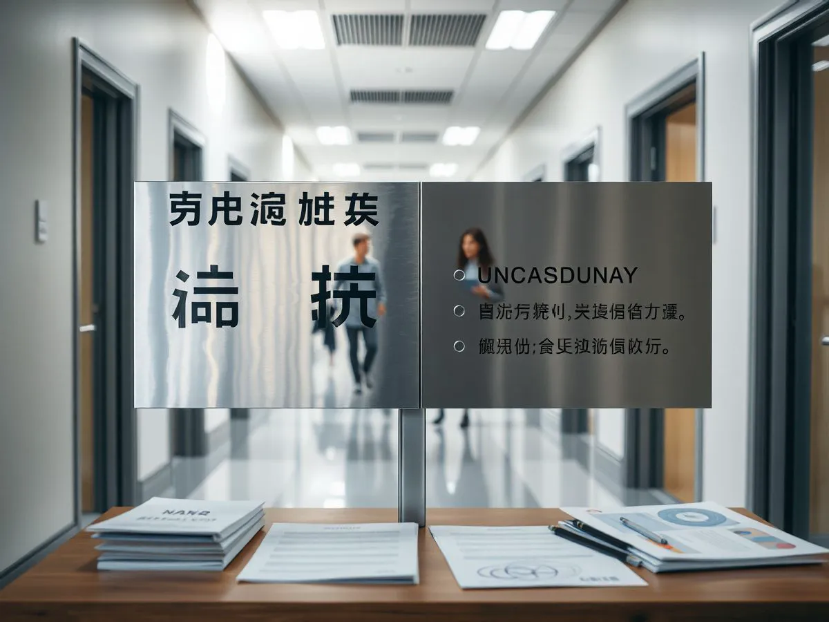 国际学校走廊中的中英文双语导视牌，不锈钢烤漆字配亚克力背板